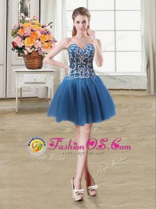 Best Selling Sleeveless Tulle Mini Length Lace Up Cocktail Dresses in Teal for with Beading and Sequins