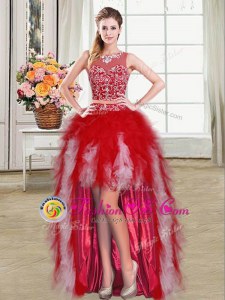 High Low Red Dress for Prom Scoop Sleeveless Zipper