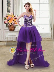 Fashion High Low Lace Up Dress for Prom Purple and In for Prom and Party with Beading and Sequins