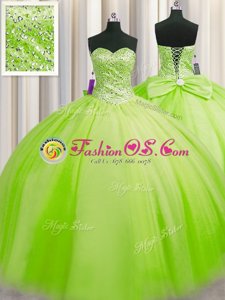 Trendy Big Puffy Tulle Lace Up Sweetheart Sleeveless Floor Length Quinceanera Gowns Beading