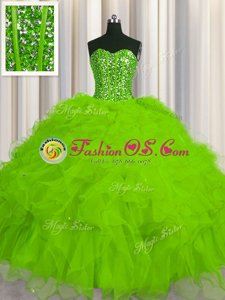 Romantic Visible Boning Quinceanera Gowns Military Ball and Sweet 16 and Quinceanera and For with Beading and Ruffles and Sequins Sweetheart Sleeveless Lace Up