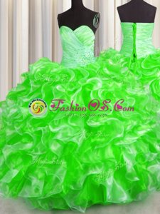 Organza Sweetheart Sleeveless Lace Up Beading and Ruffles Sweet 16 Dresses in