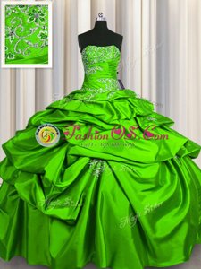 Glittering Strapless Sleeveless Taffeta Quinceanera Gown Beading and Pick Ups Lace Up