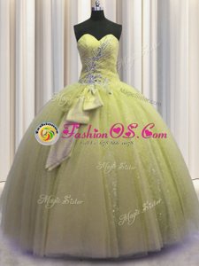 Organza Sweetheart Sleeveless Lace Up Beading and Ruffles Quince Ball Gowns in Green