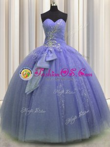 Eye-catching Beading and Sequins and Bowknot Quinceanera Dresses Lavender Lace Up Sleeveless Floor Length