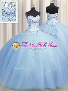 Artistic Sweep Train Purple Sweetheart Neckline Beading Quince Ball Gowns Sleeveless Lace Up