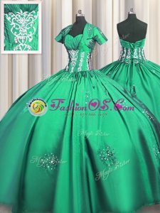 Turquoise Quince Ball Gowns Military Ball and Sweet 16 and Quinceanera and For with Beading and Appliques and Ruching Sweetheart Short Sleeves Lace Up