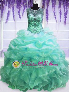 Artistic Sleeveless Beading and Pick Ups Lace Up Vestidos de Quinceanera with Lilac Sweep Train