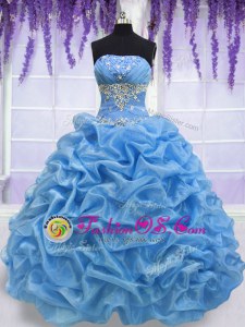 Floor Length Ball Gowns Sleeveless Blue Quinceanera Gown Lace Up
