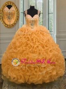 Orange Sleeveless Beading and Ruffles Floor Length Quinceanera Gown