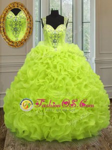 Flare Yellow Green Straps Zipper Beading and Ruffles Quinceanera Dress Sleeveless