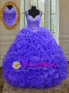 Perfect Purple Ball Gowns Organza Straps Sleeveless Beading and Ruffles Floor Length Zipper Quinceanera Dress
