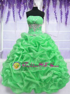 Ball Gowns Beading Quinceanera Dress Lace Up Organza Sleeveless Floor Length