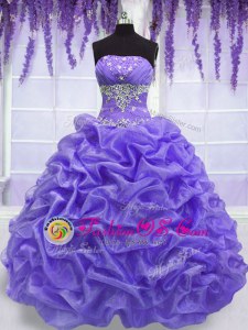 Nice Floor Length Lavender 15th Birthday Dress Organza Sleeveless Beading
