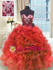 Ball Gowns Quinceanera Gown Wine Red Sweetheart Organza Sleeveless Floor Length Lace Up