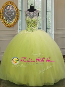 Customized Tulle Sweetheart Sleeveless Lace Up Beading Quinceanera Gown in Yellow Green