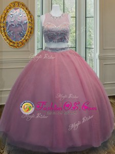 Scoop Ruffled Layers and Sashes|ribbons 15th Birthday Dress Pink Zipper Sleeveless Floor Length