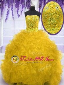 Multi-color Sweetheart Neckline Beading and Ruffles and Sequins Quince Ball Gowns Sleeveless Lace Up