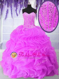 Three Piece Tulle Sweetheart Sleeveless Lace Up Beading and Ruffles and Sequins Sweet 16 Quinceanera Dress in Multi-color