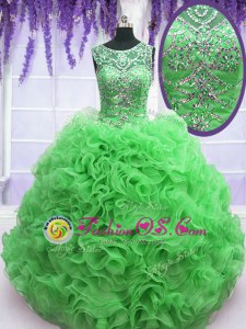 Glorious Scoop Green Sleeveless Beading and Ruffles Floor Length Quinceanera Gown