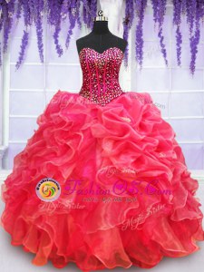 Graceful Sleeveless Lace Up Floor Length Beading and Appliques and Ruffled Layers Vestidos de Quinceanera
