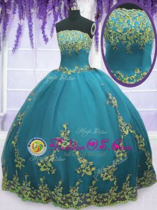 Comfortable Teal Sleeveless Tulle Zipper Sweet 16 Dress for Military Ball and Sweet 16 and Quinceanera