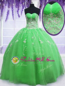Excellent Sleeveless Organza Floor Length Lace Up Sweet 16 Dress in for with Beading and Embroidery