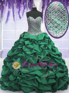 Captivating Floor Length Dark Green Quince Ball Gowns Taffeta Sleeveless Beading and Sequins and Pick Ups