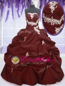 Modern Burgundy Strapless Lace Up Appliques and Pick Ups Sweet 16 Quinceanera Dress Sleeveless