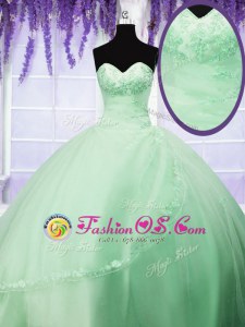 High End Lace Up Sweetheart Appliques Quince Ball Gowns Tulle Sleeveless