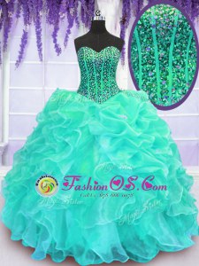 Floor Length Turquoise Sweet 16 Quinceanera Dress Sweetheart Sleeveless Lace Up