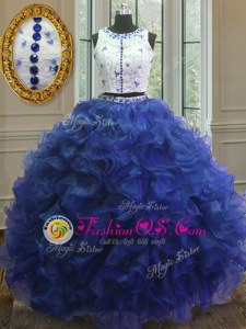 Enchanting Royal Blue Sweet 16 Dresses Military Ball and Sweet 16 and Quinceanera and For with Appliques and Ruffles Scoop Sleeveless Clasp Handle