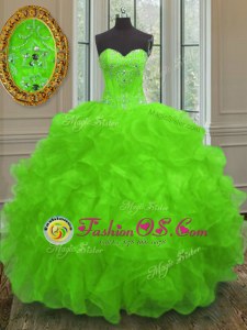 Fine Lace Up Sweetheart Beading and Embroidery and Ruffles Sweet 16 Quinceanera Dress Organza Sleeveless