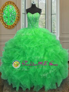 Delicate Sleeveless Floor Length Beading and Ruffles Lace Up Sweet 16 Quinceanera Dress with Multi-color