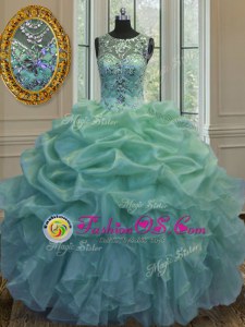 Scoop Sleeveless Organza Quinceanera Dress Beading and Ruffles and Pick Ups Lace Up