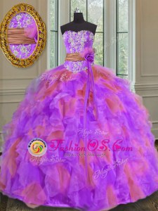 New Arrival Multi-color Sweetheart Neckline Beading and Ruffles and Sashes|ribbons and Hand Made Flower 15 Quinceanera Dress Sleeveless Lace Up