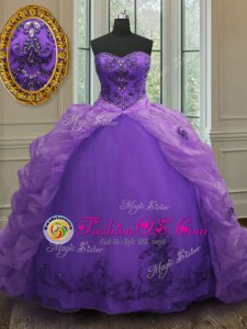 Purple Lace Up Quinceanera Dresses Beading and Appliques and Pick Ups Sleeveless With Train Court Train