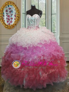Sweetheart Sleeveless Quinceanera Dresses Floor Length Beading and Ruffles and Sashes|ribbons Multi-color Organza