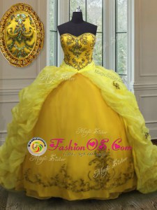 New Style Pick Ups Sweetheart Sleeveless Court Train Lace Up Quinceanera Gowns Light Yellow Organza