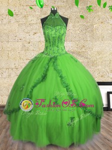 Eye-catching Halter Top Sleeveless Lace Up Sweet 16 Dresses Tulle