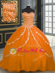 Customized Beading and Appliques Quinceanera Gowns Lavender Lace Up Sleeveless With Brush Train