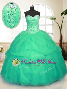 Green Lace Up Sweetheart Sequins and Pick Ups Quinceanera Dresses Tulle Sleeveless