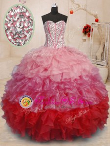 Attractive Sweetheart Sleeveless Organza Sweet 16 Dress Beading and Ruffles Lace Up