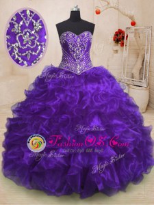 Exquisite Organza Sleeveless With Train Vestidos de Quinceanera Sweep Train and Beading and Ruffles