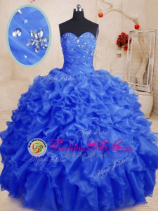 Smart Sleeveless Floor Length Beading and Ruffles Lace Up Sweet 16 Dresses with Royal Blue