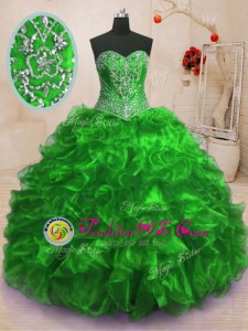 Extravagant Sleeveless Organza Sweep Train Lace Up Quinceanera Gown for Military Ball and Sweet 16 and Quinceanera