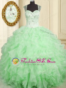 Simple Straps Sleeveless Lace Up Quinceanera Dresses Organza