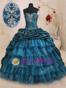 High Class Floor Length Turquoise Quinceanera Gowns Square Cap Sleeves Lace Up