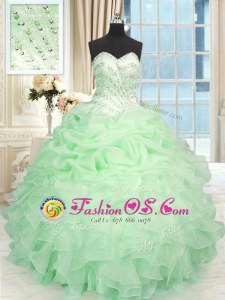Fabulous Sweetheart Sleeveless Sweet 16 Quinceanera Dress Floor Length Beading and Ruffles Apple Green Organza