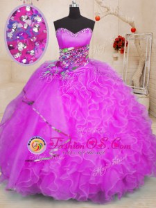Perfect Fuchsia Lace Up 15 Quinceanera Dress Beading and Ruffles Sleeveless Floor Length
